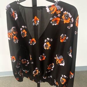 Floral Black and Orange Women's Top